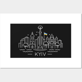 The capital of Ukraine Kyiv with Ukrainian flag Posters and Art